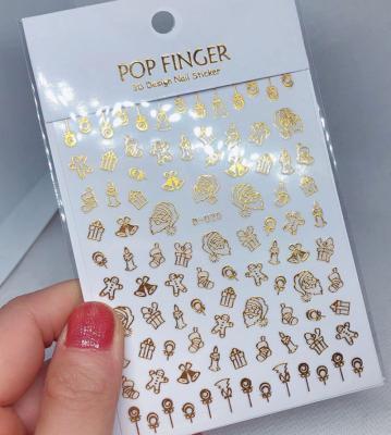 China Fashionable D030-043 3D Gold  Cartoon Christmas Nail Art Stickers Snowflake Decorations Nail Decals for sale