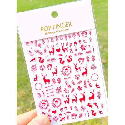 China Fashionable Me180-197 Red 18 Design 3D Merry Christmas  Design Nail Art Stickers New Year Decals Decorations for sale