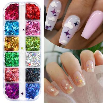 China Fashionable Factory 3D  Laser  Holographic 4 Point Star PVC Slice Glitter Sequins Slice Nail Art Decoration Kit for sale