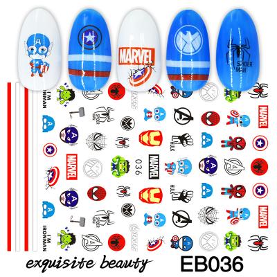 China Fashionable EB033-EB048  Alphabet Nail Art Decoration Stickers 3d Colorful  Adhesive Finger Fashion Cartoon Nail Decals for sale