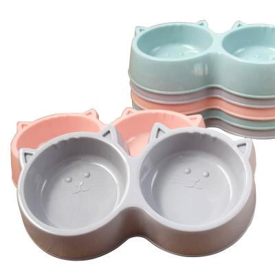 China Viable Cat Shape Plastic Cat Food Cup Puppy Bowl Pet Drinking Dual Function Bowl for sale