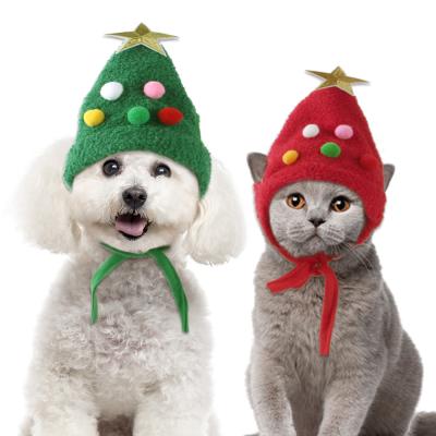 China Viable Hot Sale Christmas Pet Product Cut Christmas Tree Hat For Dog And Cat Warm Dog Cat Winter Hat Pet Accessories for sale