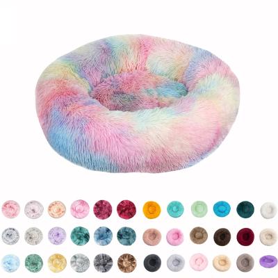 China Warming 40 Colors 40 cm Solid Tie Dye Pet Bed Plush Color Pet Beds Winter Cat Beds Comfortable Round Warm Dog Cushion Dark Gray Brown for sale