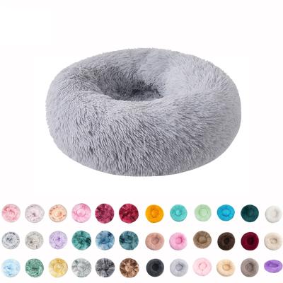 China Warming 40 Colors 50 Cm Solid Tie Dye Pet Cat Dog Bed Plush Soft Brown Round Color Winter Beds Soothing Warm Cushion for sale