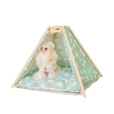 China New Style Breathable Triangle Tent Medium Pet House Detachable And Washable Wooden Dog Cat House Dog Bed for sale