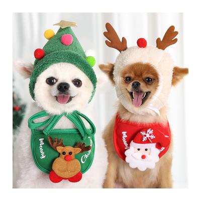 China Cute Pet Cat Dog Accessories Santa Bibs Lovely Dog Hat Pet Scarf Cotton Bandana Christmas Viable Washable Dog Scarf for sale