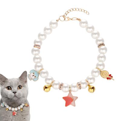 China New Viable Fashion Pet Jewelry Cat Dog Cat Dog Rhinestone Pearl Collar Pet Collar With Small Bell Pet Accessories for sale