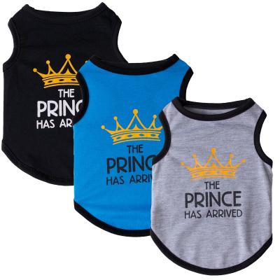 China Viable Wholesale Dog Vest Summer Cotton Cat Clothes Cute Prince Crown Printed Boy Dog Clothes Pet Clothing for sale