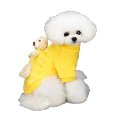 China Factory Wholesale New Viable Concise Design Cute Pet Clothes Yellow Bear Dog Hoodie Fluffy Pocket Pet Apparel For Small Dogs And Cat for sale