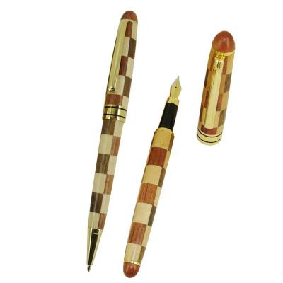 China Natural Wooden Ball Pen and Roller Pen Fountain Pen ACMECN Handmade Patchwork Pen Sets for Office and School Writing Instrument Ball Pen and Fountain Pen Gifts Set for sale