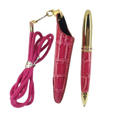 China OEM Printing ACMECN Mini Cute PU Leather Ballpoint Pen With PU Pouch Packing Novelty Design Leather Pen With String Collar Pen for sale