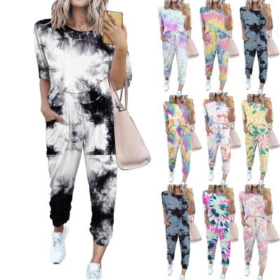 China Anti-Static Women's Suit Loose Printed Short Sleeve Casual Pajamas 2 Pieces Plus Size Short Sets for sale