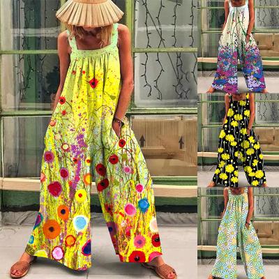 China Strap Wide Leg Overalls Women Fashion Print Viable Plus Size Summer Leg Loose Halter Wide Leg Overalls for sale