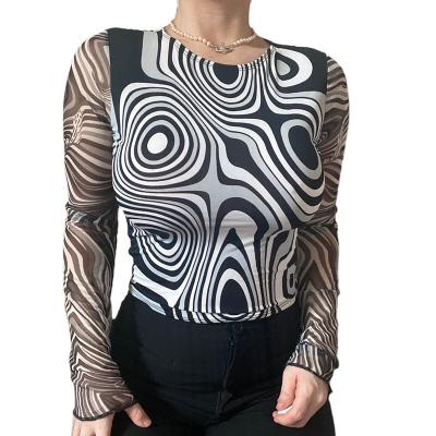 China Anti-wrinkle ins water ripple printed slim long sleeve t-shirt top for womenafrican print women clothing for sale