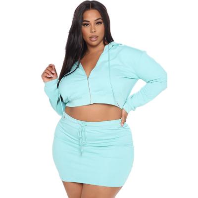 China Breathable Two Piece Sets 4xl 5xl 6xl Hoodie 2pc Set 2021 Plus Size Women Clothing Long Sleeve Women Shorts Skirts And Sweatshirts Skirt for sale