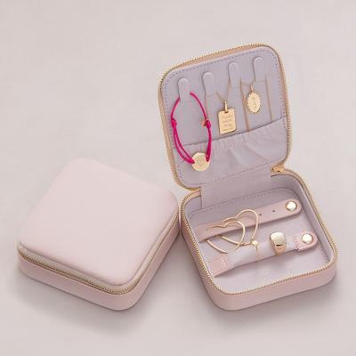 China Handmade Hanging Leather Pink Jewelry Package Box Jewelry Organizer Jewelery Package Square OJR Box for sale