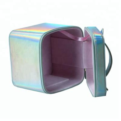 China Wholesale New Leather Travel Square Makeup Bag Shiny Leather Zipper Cosmetic Bag Travel Zipper Box for sale