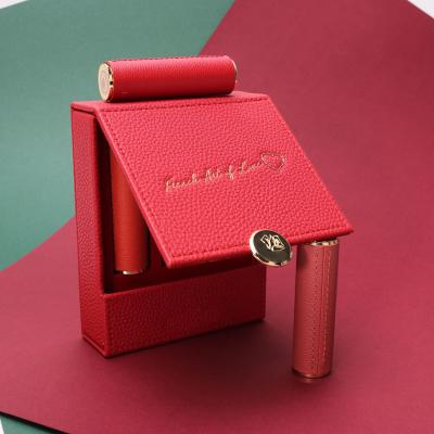 China Leather Lipstick Box Makeup Lipstick Packaging Box Leather Holder With Leather Lip for sale