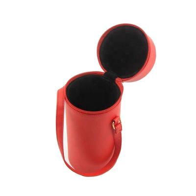 China Handmade Round Customized Portable Travel Outside Leather Wristband Lipstick Packaging Box Case for sale