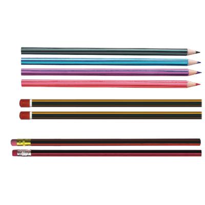 China Promotional Pencil HB Dipped Top Stripe Sharpened Wooden Pencil With Eraser for sale