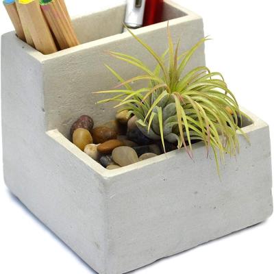 China Concrete Desktop Pen Stand Planter Pot Planter Stand Planter Desktop Pen Holder With Plant for sale