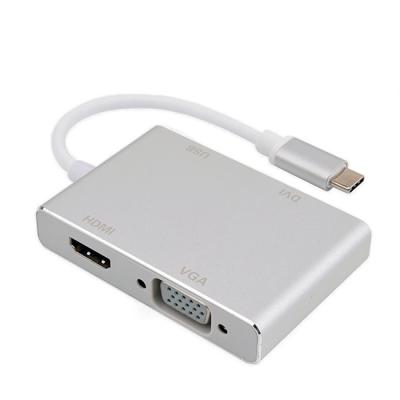 China Laptop Multifunction 4 in 1 Type-C Hub to VGA + DVI + HD-MI + USB 3.0 Converter for Notebook PC USB C Hub for sale