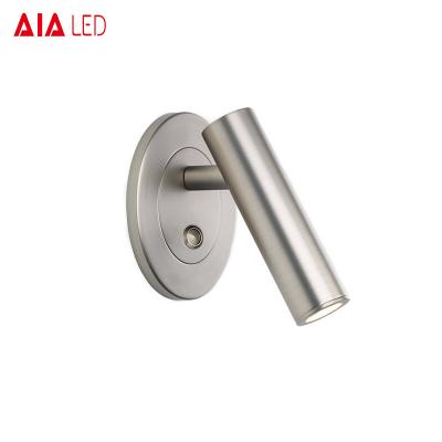 China Modern Embedded Mounted Brushed Nickel Round Base 3W Led Wall Lamp Bed Headboard Led Reading Light For Hotel Projects for sale