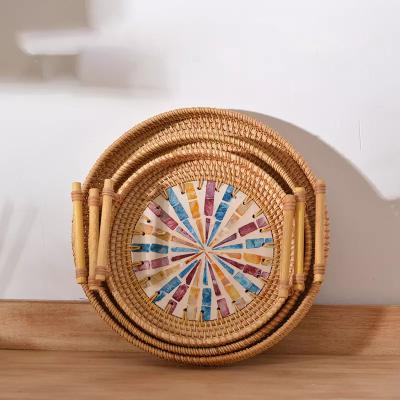 China Sustainable Wholesale Handmade Woven Plastic Rattan Bread Basket Fruit Basket for sale