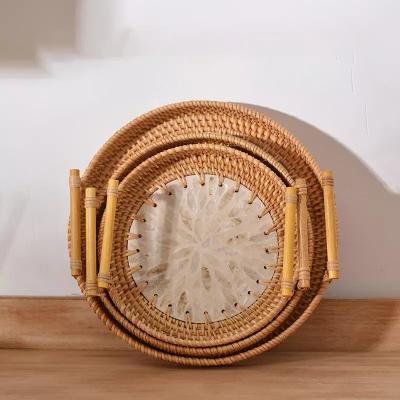 China Interesting viable handwoven rattan serving tray with leg, rattan table top wholesale made in Vietnam for sale