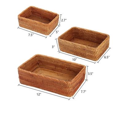 China Indonesia Woven Bed Rectangle Square Baskets Plant Plankton Round Rattan Round Storage Sustainable Hanging Storage Basket Serving Tray Set for sale