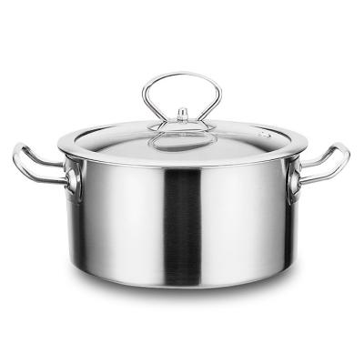 China 2020 Sustainable Cheapest Classic 16cm Casserole Pot Stainless Steel Covered Soup Hot Pot With Tempered Glass for sale