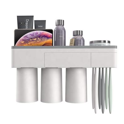 China Bathroom Storage Stocked Set With 3 Cup Toothbrush Holder Wall Mounted Toothbrush Cup Holder for sale