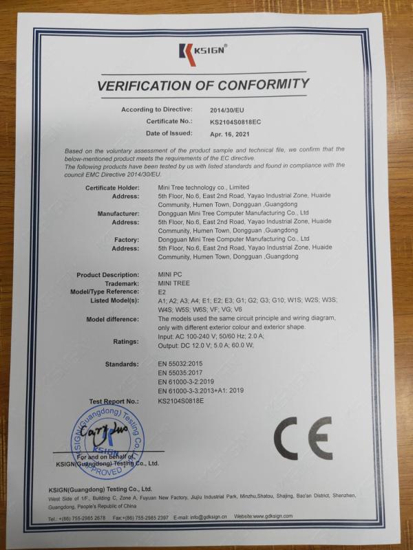 CE - Dongguan Mini Tree Computer Manufacturing Co., Ltd.