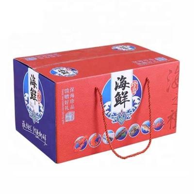 China Recyclable Custom Design Color Printed Corrugated Paper Wax Coated Seafood Delivery Packing Boxes , Cardboard Box For Seafood With Handle for sale