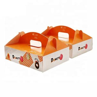 China Recyclable Custom Printing Food Take Away Paper Donut Packaging Box With Handle for sale