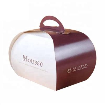 China Recyclable Custom Printed Packaging Take Away Paper Mousse Cake Box With Handle for sale