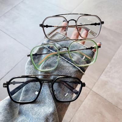 China New high quality anti ray personality version glass double nose bridge myopia glasses blue frame fashion simple simple glasses for sale