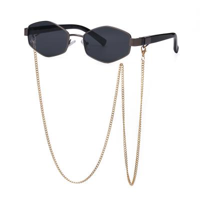 China Wholesale Glass Sunglasses Korean Fashion Chain Eyewear New Women's Sunglasses High Quality Irregular Women's Sun Glasses for sale