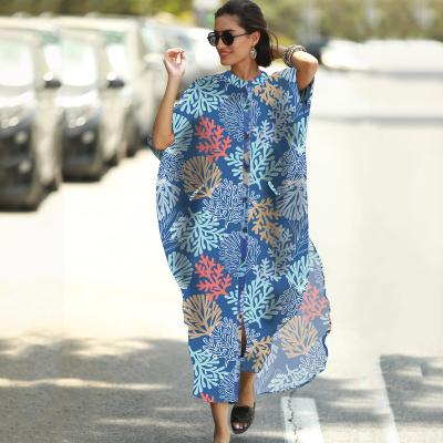 China Plus Size Plus Size Women Fashion Blue Hawaiian Coral Cardigan Customize Bikini Beach Wear Cover Up For Women for sale