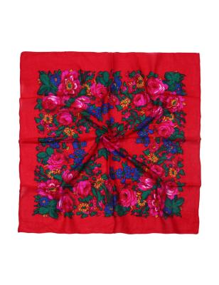 China 2022 Lady Print Flowers Cotton Feeling Acrylic Russian Square Scarf Hot Selling Large Size Acrylic And Polyester Scarf for sale