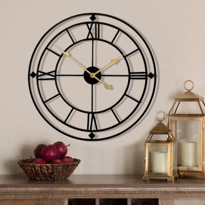 China Retro American Border Roman Mute Clock Living Room Creative Iron Wall Clock Style Iron Wall Clock for sale