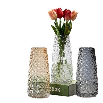 China Creative Minimalist Vertical Pattern Light Pineapple Vase Luxury Glass Glass and Crystal Vases for sale