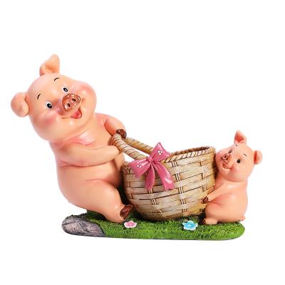 China Europe cartoon pig pot decoration in living room storage resin desktop decorative crafts wholesale ornaments stream for sale