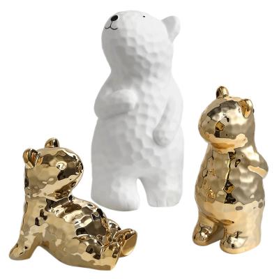 China Eco-friendly Nordic creative light ceramic living room decoration luxury plated soft bear home ornaments for sale