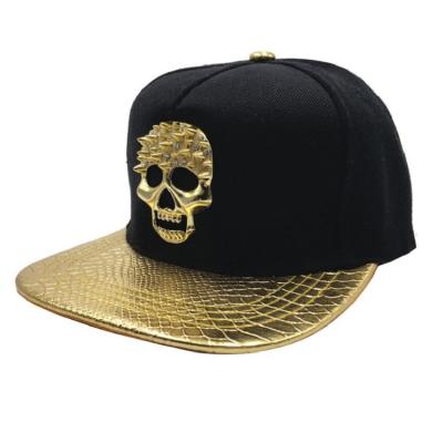 China JOINT Metal Emblem Snakeskin Leather Bill Cap Snapback Flat Brim Sports Hat for sale