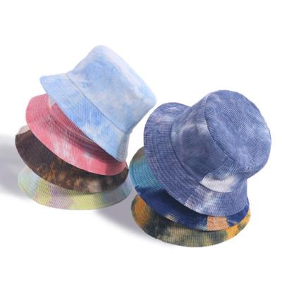 China Character Korea Fashion Tye Dye Bucket Hat Corduroy Rainbow Bucket Hat for sale