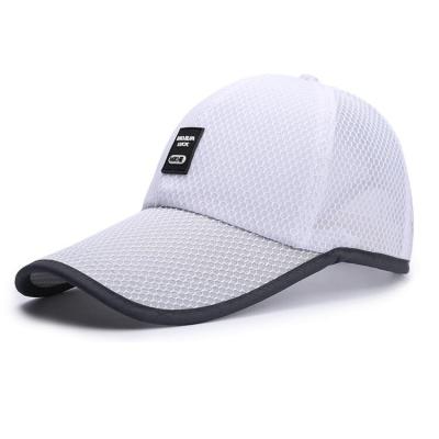 China Rubber Patch Logo Quick Dry Full Mesh COMMON Long Brim 5 Panel Hat Custom Trucker Hats for sale