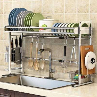 China Sustainable High Quality Standing Type 304 Stainless Steel Kitchen Over Sink Dish Drainer Drying Rack for sale