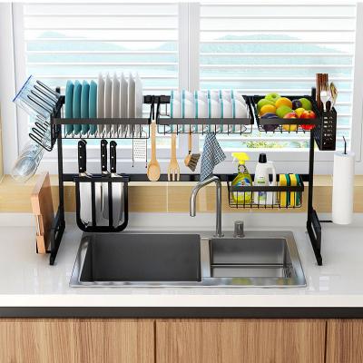 China Sustainable High Quality 201 Stainless Steel Standing Type Storage Kitchen Rack Over Sink Dish Drying Rack for sale