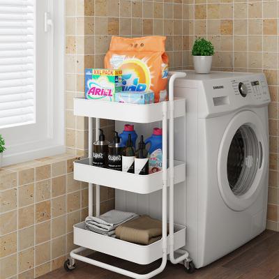 China Sustainable Multifunctional 3 Layer Carbon Steel Storage Shelves Home Kitchen Bathroom Storage Trolley Rack for sale